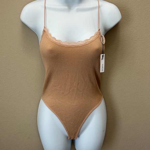 A spaghetti strap bodysuit tan color size medium/large - Picture 1 of 6